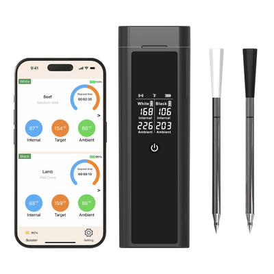 Good price Temómetro de carne inalámbrico inteligente impermeable IP67 controlado por teléfono APP Temómetro de doble sonda con pantalla LCD en línea